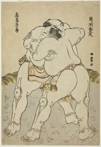 Tesumo Wresters Uzugaen Kandayu Draft i Kazuki Takasaki autorstwa Katsushika Hokusai