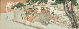 Miecznik Munechika i bóg Inari autorstwa Katsushika Hokusai
