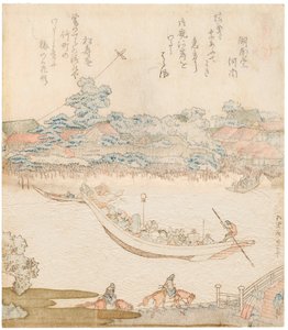 Brzegi rzeki Sumida, Komatomeishi. Tryptyk z cyklu Umazukushi, część środkowa, 1822 autorstwa Katsushika Hokusai