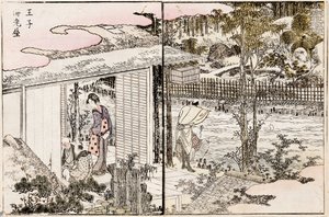 Restauracja Ebiya w Oji. Z cyklu Przyjemności w stolicy Wschodu, 1802. autorstwa Katsushika Hokusai