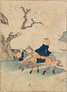 Podróżnik na koniu pod kwitnącą wiśnią autorstwa Katsushika Hokusai