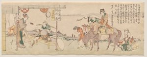 Podróżni przybywający do herbaciarni Echizen-ya autorstwa Katsushika Hokusai