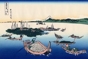 Wyspa Tsukada w prowincji Musashi, ok. 1830 (odbitka drzeworytowa) autorstwa Katsushika Hokusai