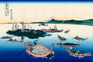 Wyspa Tsukuda w prowincji Musashi, 1830-1833. autorstwa Katsushika Hokusai