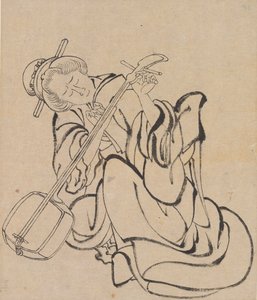Tuning Samisen, koniec XVIII-początek XIX wieku. autorstwa Katsushika Hokusai