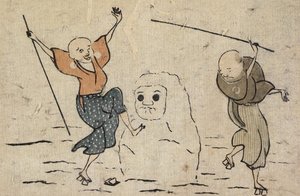 Dwaj ślepcy i bałwan autorstwa Katsushika Hokusai
