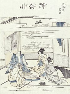 Dwie pary we wnętrzu (drewnodruk) autorstwa Katsushika Hokusai