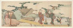 Dwie kobiety i chłopiec na promenadzie autorstwa Katsushika Hokusai