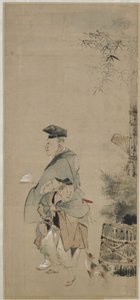 Dwóch animatorów przechadzających się w Nowy Rok, okres Edo, ok. 1830-32 (tusz i kolor na papierze) autorstwa Katsushika Hokusai
