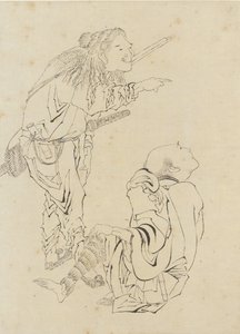 Dwóch myśliwych, okres Edo (tusz na papierze) autorstwa Katsushika Hokusai