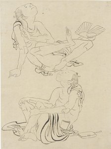 Dwaj mężczyźni odpoczywający latem, okres Edo (tusz na papierze) autorstwa Katsushika Hokusai