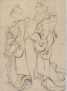 Dwie kobiety, koniec XVIII-początek XIX wieku. autorstwa Katsushika Hokusai