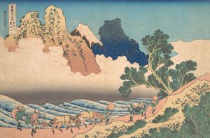 Widok z drugiej strony Fuji od strony rzeki Minobu Minobugawa ura Fuji, z ..., ca. 1830-32. autorstwa Katsushika Hokusai