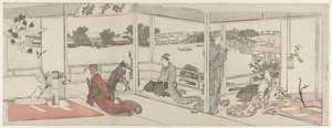 Oglądanie kompozycji kwiatowych autorstwa Katsushika Hokusai