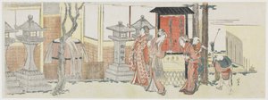 Zwiedzanie świątyni Oji Inari, 1801-05 (kolorowa odbitka drzeworytnicza) autorstwa Katsushika Hokusai