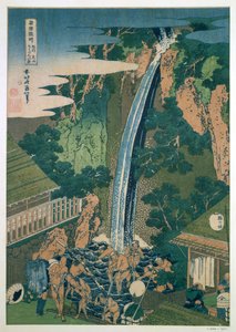 Wodospad Roben, Oyama, Japonia, 1827 autorstwa Katsushika Hokusai