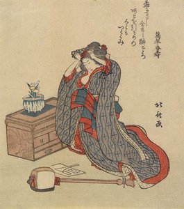 Kobieta poprawiająca włosy, 1797-1819 autorstwa Katsushika Hokusai