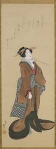 Kobieta trzymająca fajkę tytoniową, epoka Edo, ok. 1814-15 (atrament i kolor na jedwabiu) autorstwa Katsushika Hokusai