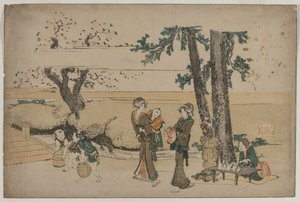 Kobieta przechodząca obok przydrożnego sklepu w pobliżu Oji autorstwa Katsushika Hokusai