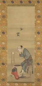 Przędzalnia jedwabiu, dat. 1790. autorstwa Katsushika Hokusai