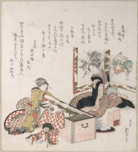 Kobiety przygotowujące herbatę przy palenisku autorstwa Katsushika Hokusai