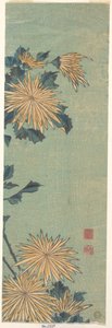 Żółte chryzantemy na niebieskim tle autorstwa Katsushika Hokusai