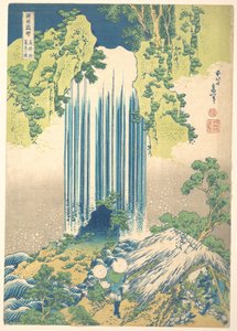 Wodospad Yōrō w prowincji Mino (Mino no Yōrō no taki), z serii „Podróż po wodospadach różnych prowincji” (Shokoku taki meguri) autorstwa Katsushika Hokusai
