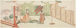 Młoda dziewczyna tańczy w rezydencji szlachcica autorstwa Katsushika Hokusai