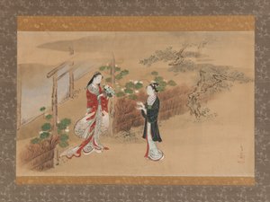 Rozdział Evening Faces Yugao z The Tale of Genji Genji monogatari, XVIII wiek. autorstwa Kawamata Tsunemasa