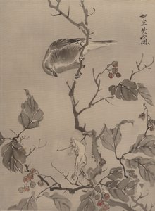 Ptak i żaba, ca. 1887. autorstwa Kawanabe Kyosai