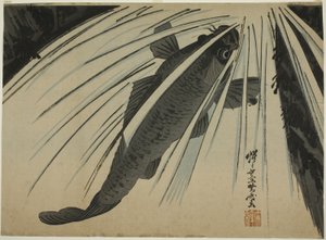 Carp Ascending Falls autorstwa Kawanabe Kyosai