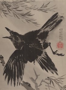 Wrona i wierzba, listopad 1887. autorstwa Kawanabe Kyosai