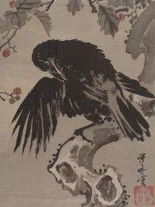 Wrona na gałęzi, ca. 1887. autorstwa Kawanabe Kyosai
