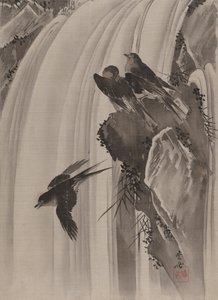Jaskółki nad Wodospadem, ca. 1887. autorstwa Kawanabe Kyosai