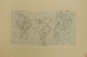 Trzech tancerzy Kyogen, koniec XIX wieku. autorstwa Kawanabe Kyosai