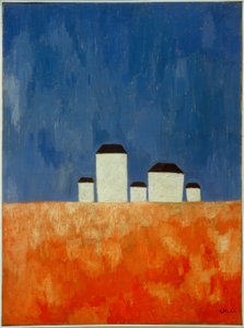 Krajobraz z pięcioma domami autorstwa Kazimir Severinovich Malevich
