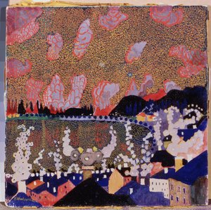 Małe miasto. Obraz Kasimira Severinovicha Malevicha (Malevich, Malevic) (1878-1935), olej na tekturze autorstwa Kazimir Severinovich Malevich