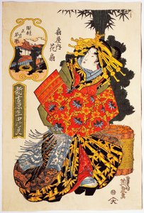 Kurtyzana Hanaogi z domu Ogiya na wiosennej paradzie kurtyzan, ok. 1830, grafika ukiyo-e autorstwa Keisai Eisena (1790-1848), drzeworyt Oban tate-e, 38,5 x 25. 7 cm, cywilizacja japońska, okres Edo