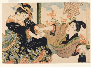 Kochankowie przy malowanym parawanu, 1815-25 (drzew) autorstwa Keisai Eisen