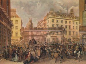 Projekt nowej kładki na skrzyżowaniu Ludgate Hill i Fleet Street, City of London, 1862.