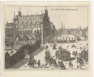 Widok na dwór w Brukseli, 1673. La cour de Brusselle (tytuł na obiekcie) autorstwa Kemnitz