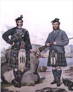 Kilted myśliwych z Hebrydów, grawerowane przez Vincenta Brooksa, c.1868 (lito) autorstwa Kenneth (after) Macleay