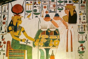 Grobowiec Nefertari; Nefertari oferuje wino grupie dietetyków; Egipt, Dolina... autorstwa Kenneth Garrett