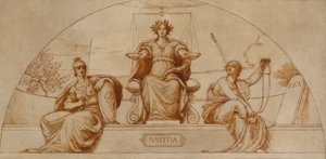 Kreskówka na mural w stolicy stanu Minnesota, "Instytut Sprawiedliwości" autorstwa Kenyon Cox