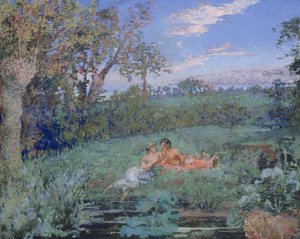 Kochankowie na brzegu rzeki, ok. 1910-20 (pastel i akwarela na tekturze) autorstwa Ker Xavier Roussel