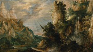 Pejzaż górski z wodospadem, ca. 1600.