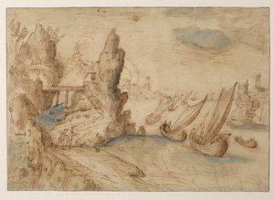 Wyimaginowana scena przybrzeżna ze statkami rybackimi, 1575-1633
