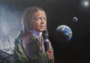 Greta przemawia (Obudź się, ludzkości!), 2022 (obraz) autorstwa Kevin Parrish