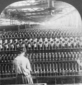 Spinning room, Filadelfia, Pensylwania, USA, koniec XIX lub początek XX wieku
