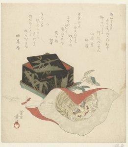 Pudełko i ściereczka do lakieru autorstwa Kikugawa Eishin
